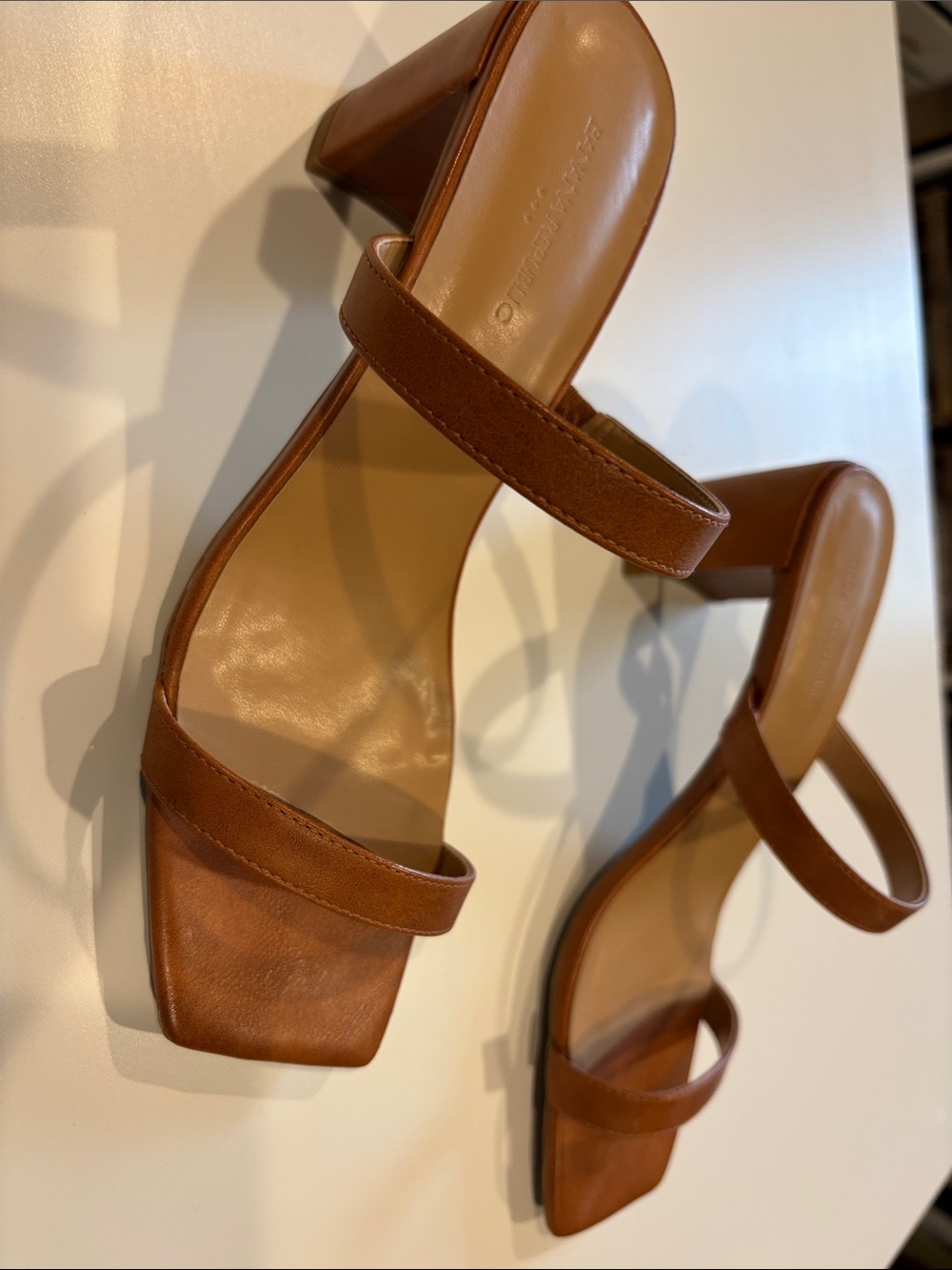Banana Republic Tan Leather Double-Strap Slide Heels - Picture 3 of 5
